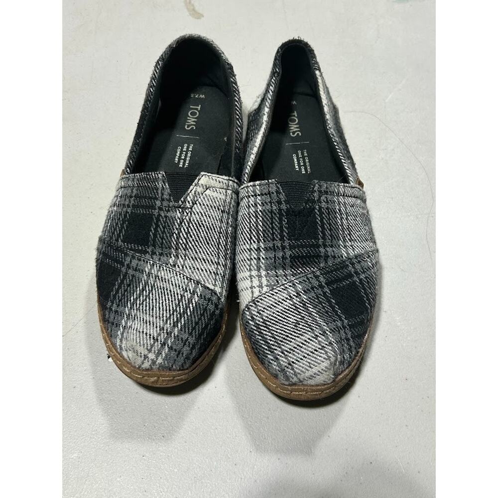 TOMS Black White Plaid Slip On Loafers Women's 7.5